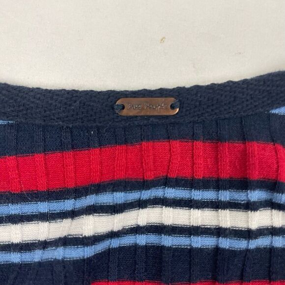 Free People Always With Me Red Blue Striped Crop Top Tie Wrap Long Sleeve Size S - Picture 3 of 6
